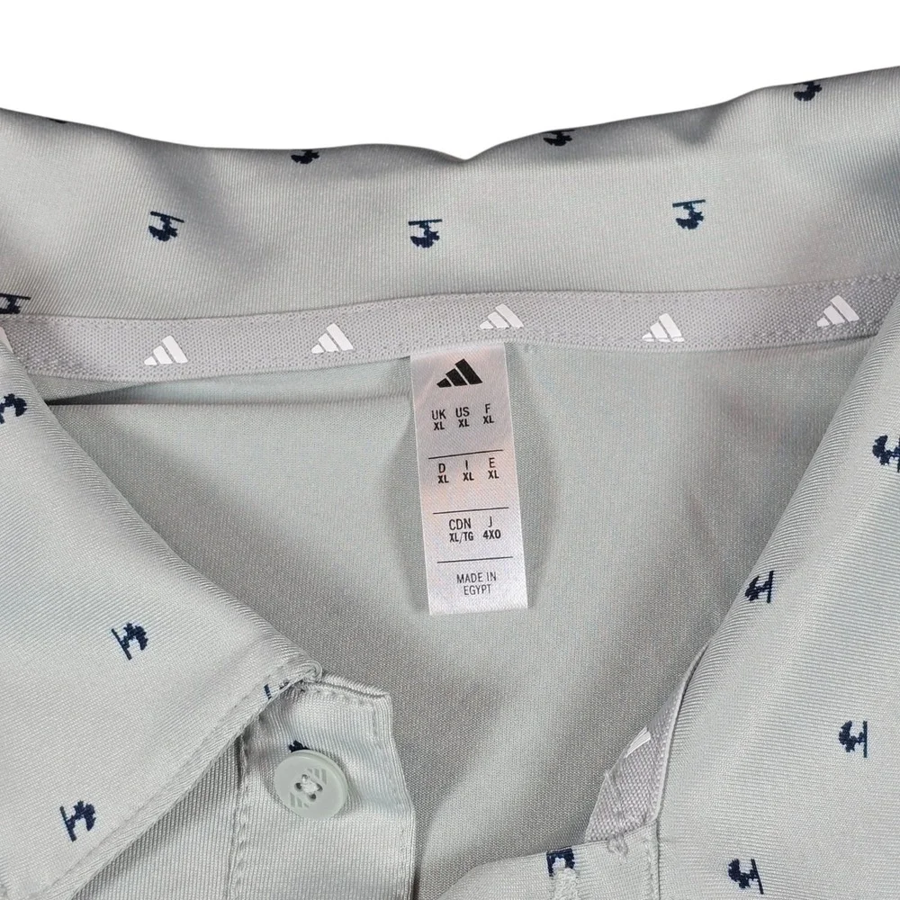 Adidas Palmetto Print AOP Silver Navy UPF50 Performance Golf Polo- Men's Size XL